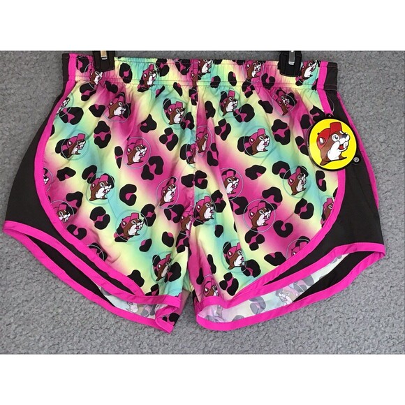 NWT Woman's Buc-ees Sz Large Leopard Design Run Shorts Elastic Waist Drawstring - Picture 1 of 5